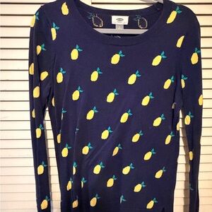 Old Navy Navy Top with Lemon Accents